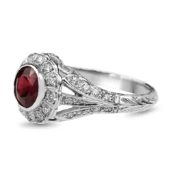 18ct White Gold Treated Ruby and Diamond Daisy Flower Style Ring