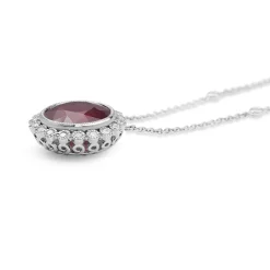 18ct White Gold Treated Ruby and Diamond Floral Necklace