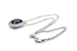 18ct White Gold Treated Sapphire and Diamond Halo Necklace