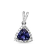 18ct White Gold Trillion Cut Tanzanite and Diamond Halo Pendant
