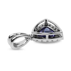 18ct White Gold Trillion Cut Tanzanite and Diamond Halo Pendant
