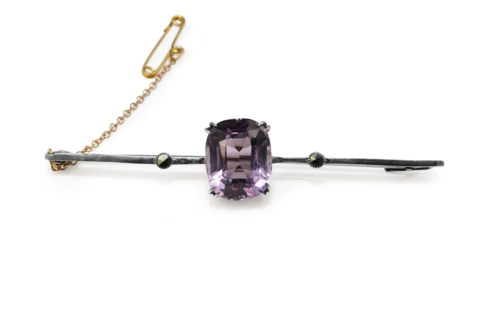 9ct White Gold Vintage Amethyst and Marcasite Brooch