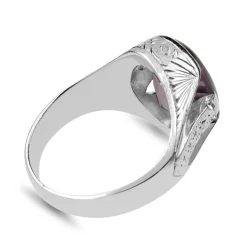14ct White Gold Vintage Amethyst Engraved ring