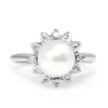 14ct White Gold Vintage Cultured Pearl and Single Cut Diamond Ring