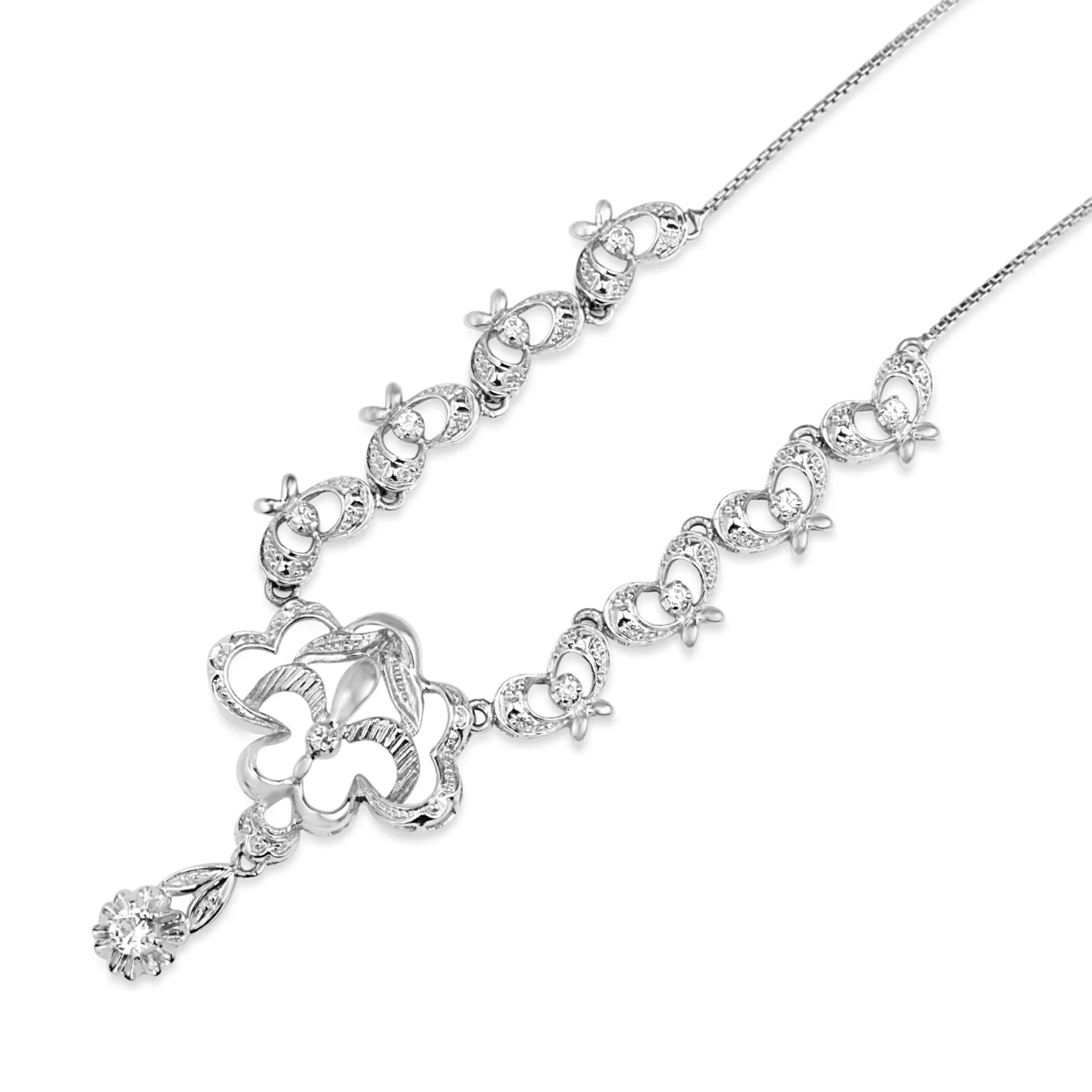 18ct White Gold Vintage Diamond Drop Necklace