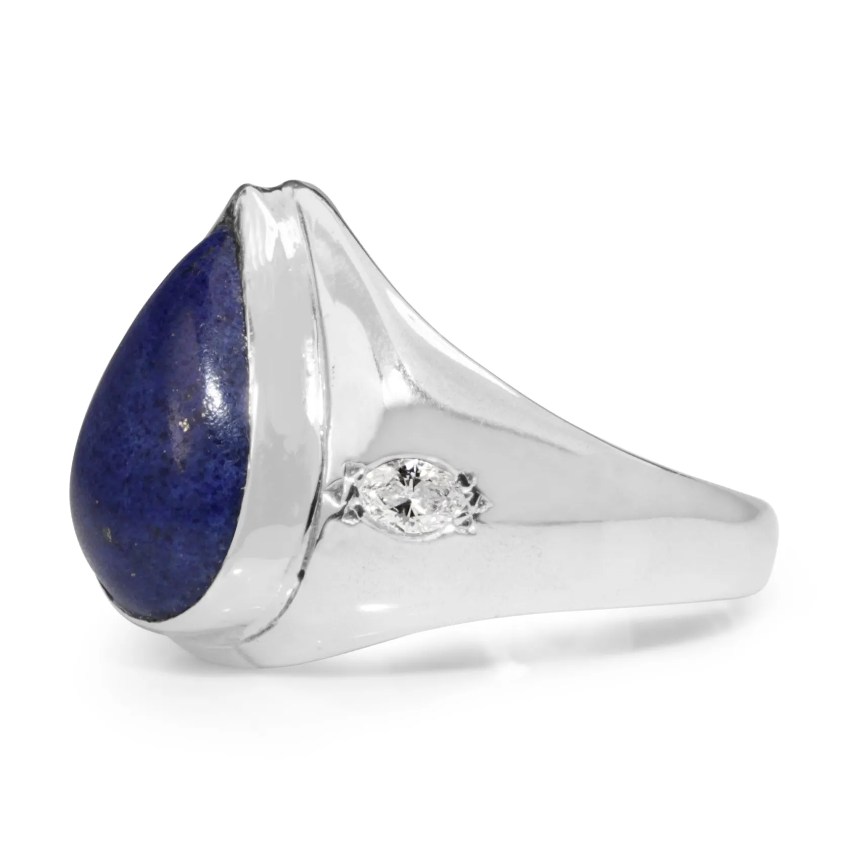 18ct White Gold Vintage Lapis and Diamond Ring