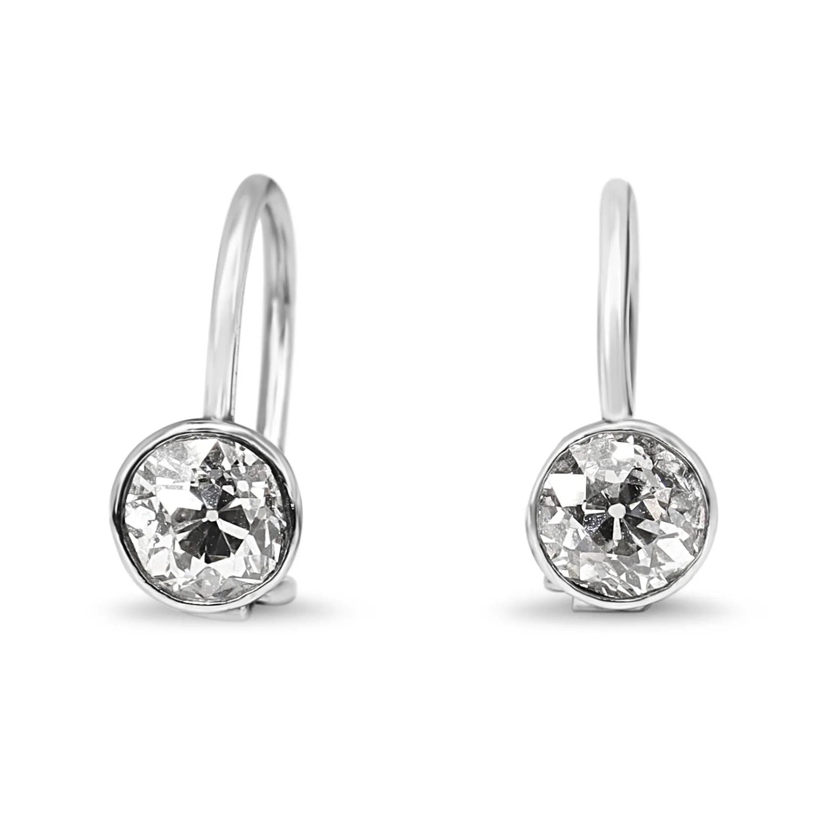 18ct White Gold Vintage Old Cut Diamond Drop Earrings