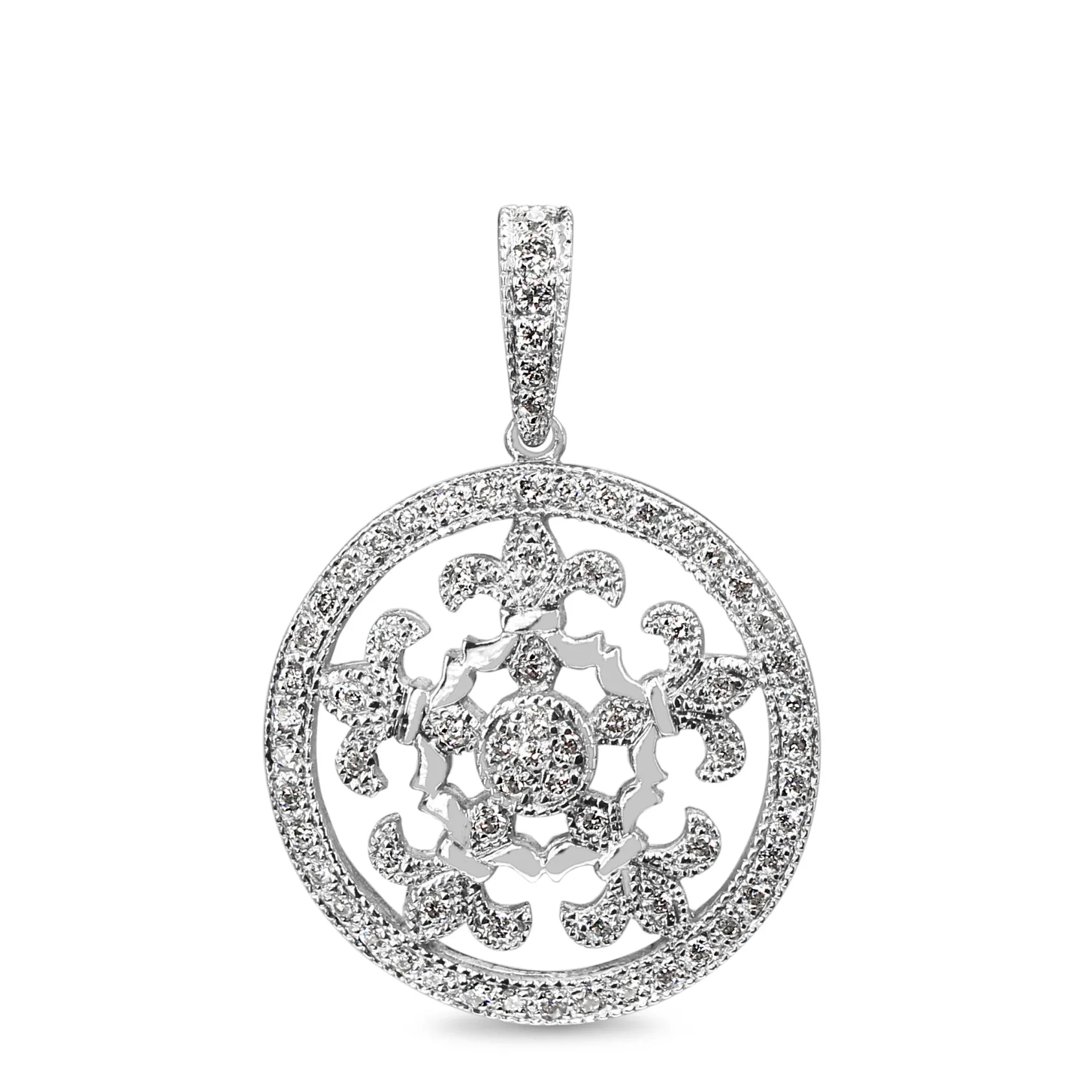 9ct White Gold Vintage Style Diamond Fleur De Lis Pendant