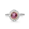 18ct White Gold Vintage Style Pink Sapphire and Diamond Ring