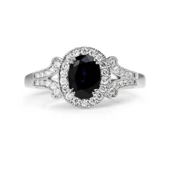 18ct White Gold Vintage Style Sapphire and Diamond Ring
