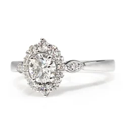 18ct White Gold Vintage Style Diamond Halo Ring