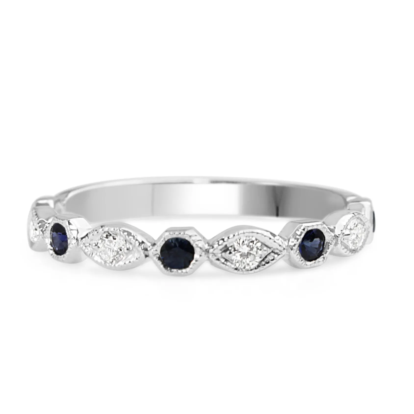 9ct White Gold Vintage Style Sapphire and Diamond Ring
