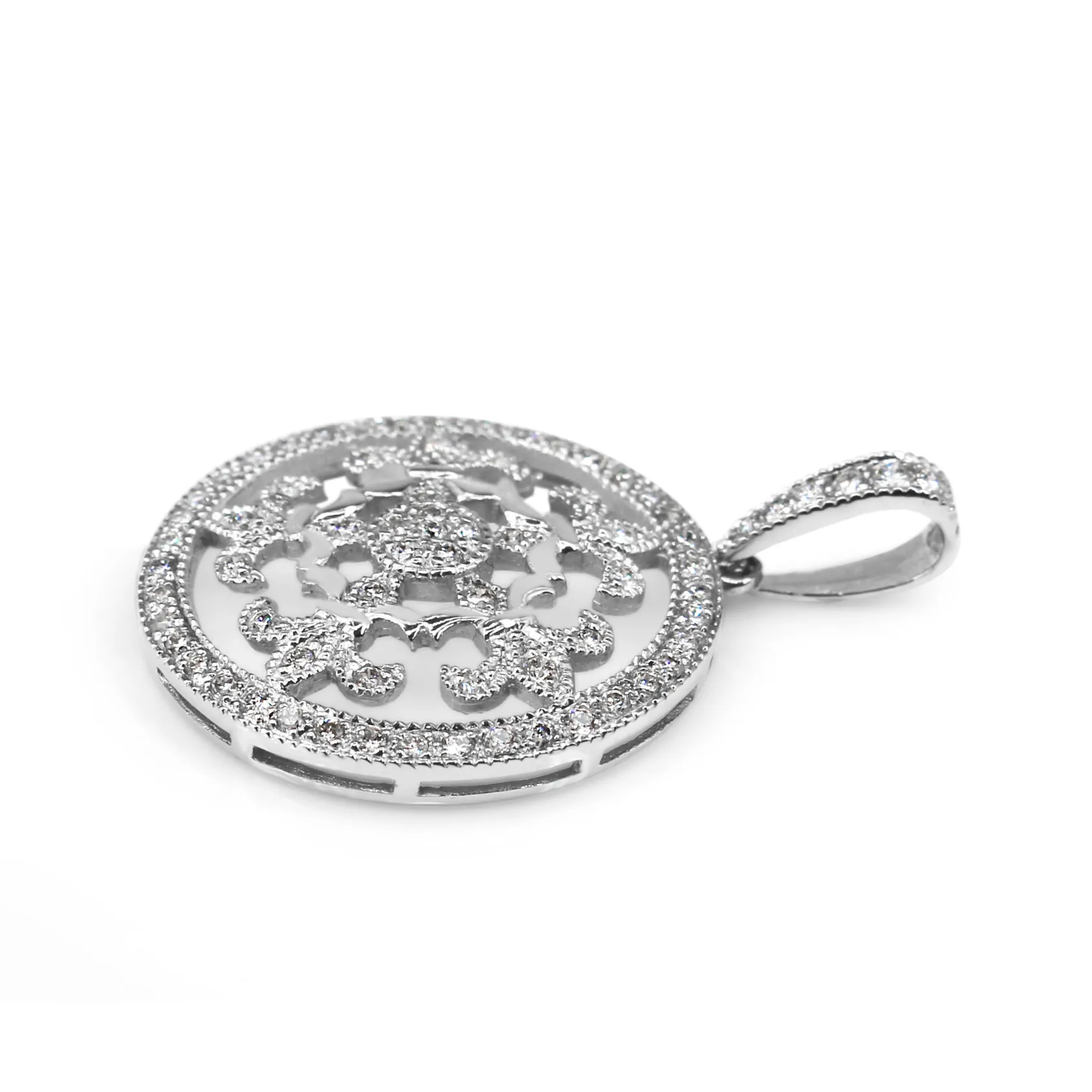 9ct White Gold Vintage Style Diamond Fleur De Lis Pendant