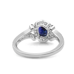 18ct White Gold Vintage Style Sapphire and Diamond Ring