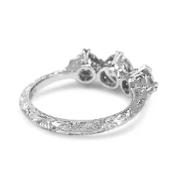 18ct White Gold Vintage Style 3 Stone Diamond Ring with Etched Band