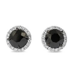 18ct White Gold White and Black Diamond Halo Stud Earrings