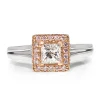 18ct White Gold White and Pink Diamond Halo Ring