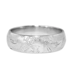 9ct White Gold Wide Engraved Band Ring