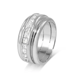 18ct White Gold Wide Princess Cut Diamond Band Ring