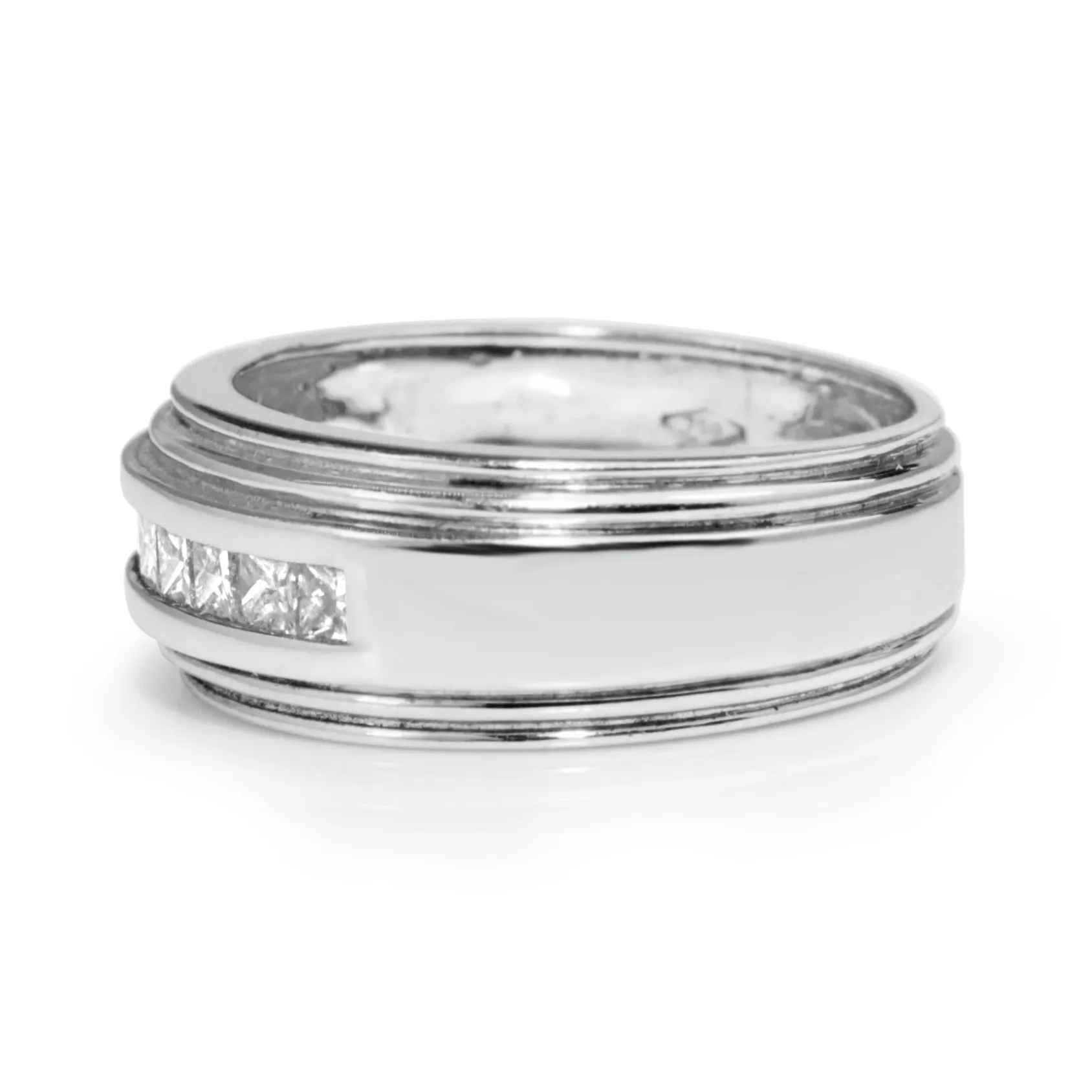 18ct White Gold Wide Vintage Princess Cut Diamond Band