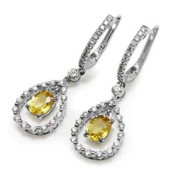 18ct White Gold Yellow Sapphire and Diamond Drop Earrings