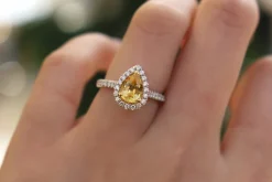 18ct White Gold Yellow Sapphire and Diamond Halo Ring