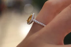 18ct White Gold Yellow Sapphire and Diamond Halo Ring