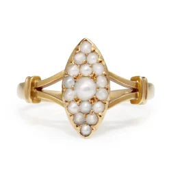 18ct Yellow / Rose Gold Antique Seed Pearl Marquise Shaped Ring
