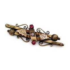 9ct Yellow / Rose Gold Antique Opal and Red Paste Brooch