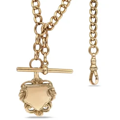9ct Yellow and Rose Gold Antique Fob Chain Necklace with Shield