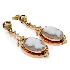 14ct Yellow and Rose Gold Antique Cameo Drop Earrings