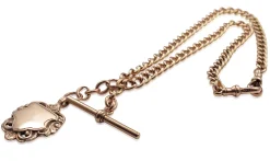 9ct Yellow and Rose Gold Antique Fob Chain Necklace with Shield