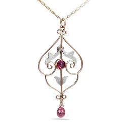 9ct Yellow and Rose Gold Antique Ruby and Pearl Victorian Necklace