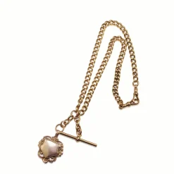 9ct Yellow and Rose Gold Antique Fob Chain Necklace with Shield