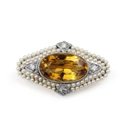 14ct Yellow and White Gold Antique Citrine and Pearl Brooch