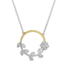 9ct Yellow and White Gold Circle Floral Diamond Necklace
