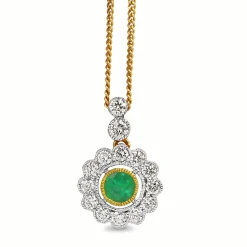 18ct Yellow and White Gold Emerald and Diamond Necklace
