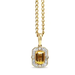 9ct Yellow and White Gold Citrine and Diamond Deco Style Necklace