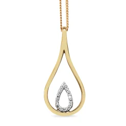 9ct Yellow and White Gold Diamond Teardrop Necklace