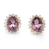 14ct Yellow and White Gold Amethyst and Diamond Cluster Earrings