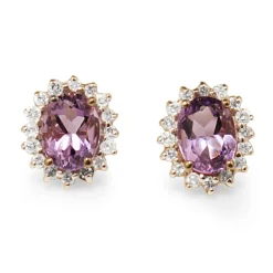 14ct Yellow and White Gold Amethyst and Diamond Cluster Earrings