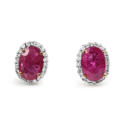 9ct Yellow and White Gold Ruby and Diamond Halo Earrings