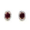 9ct Yellow and White Gold Ruby and Diamond Halo Earrings