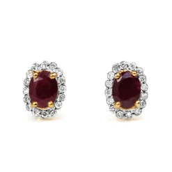 9ct Yellow and White Gold Ruby and Diamond Halo Earrings