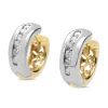 14ct Yellow and White Gold Channel Set Diamond Hoop Earrings