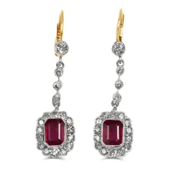 18ct Yellow and White Gold Antique Ruby and Old / Single Cut Diamonds Drop Earrings