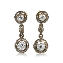 18ct Yellow and White Gold Antique Old Cut Diamond Earrings