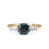 18ct Yellow and White Gold Cushion Sapphire and Tapered Baguette Diamond 3 Stone Ring