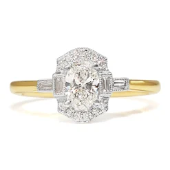 18ct Yellow and White Gold Deco Style Halo Ring
