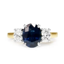 18ct Yellow and White Gold Sapphire and Diamond Oval 3 Stone Ring